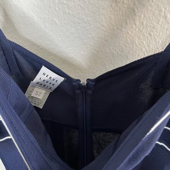 Herve Leger 90s Navy Blue Bandeau Top Stretch Bodycon Maxi Dress S - Picture 7 of 11